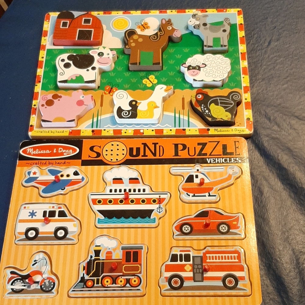 2 Melissa & Doug Puzzles Farm & Vehicle